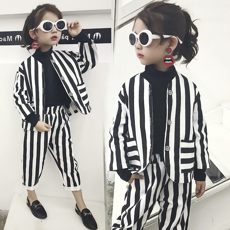 Children's suits 2022 new girls' summer wear boys' catwalk costumes striped two-piece Western style tide