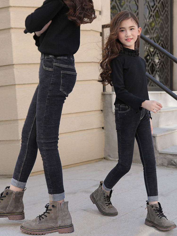 Girls' jeans spring 2022 new middle-aged children's elastic pencil small-footed trousers girls wear spring and autumn tide