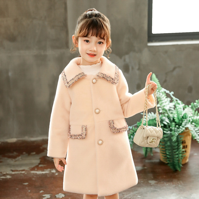 Girls quilted thickened woolen coat 2022 new mid-length autumn and winter clothes girls woolen coat children foreign style