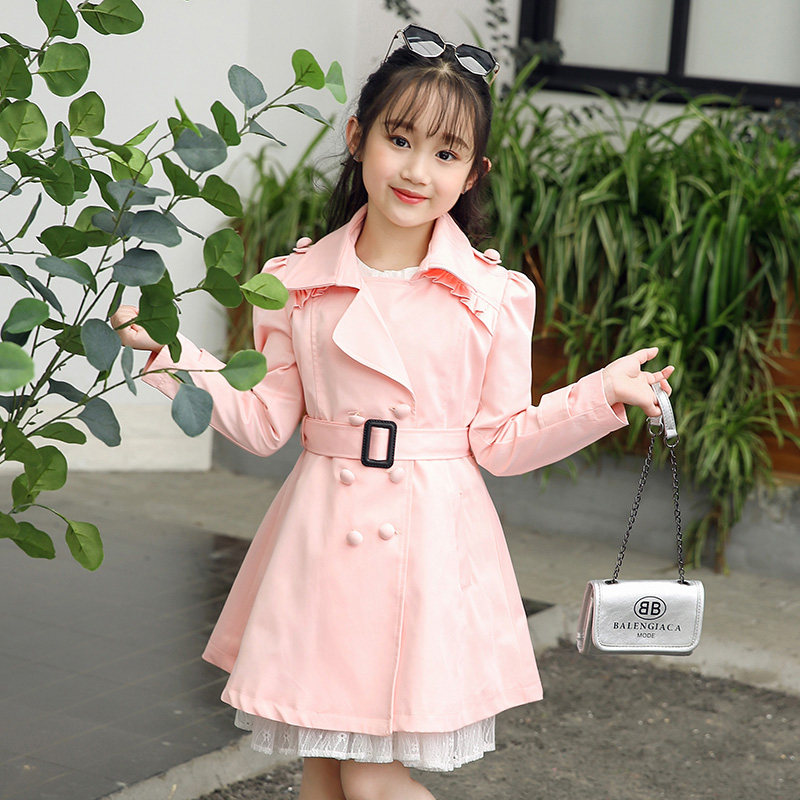 Children's coat girls trench coat spring and autumn 2022 new Korean version of the big boy super foreign fashionable princess medium long version