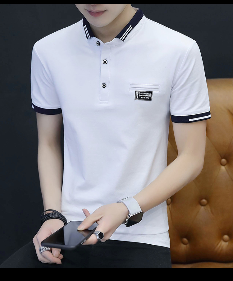 Mùa hè cotton nam ngắn tay áo thun cotton với cổ áo ve áo sơ mi áo đất trưởng thành thanh niên hoe nam áo thun nam big size