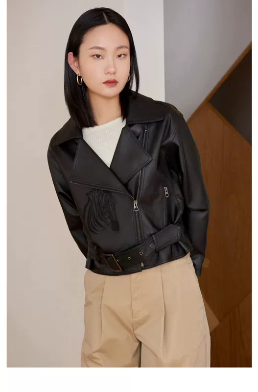 IMM Yin Mo 2020 mùa xuân mới dây da trang trí áo khoác da xe máy - Quần áo da