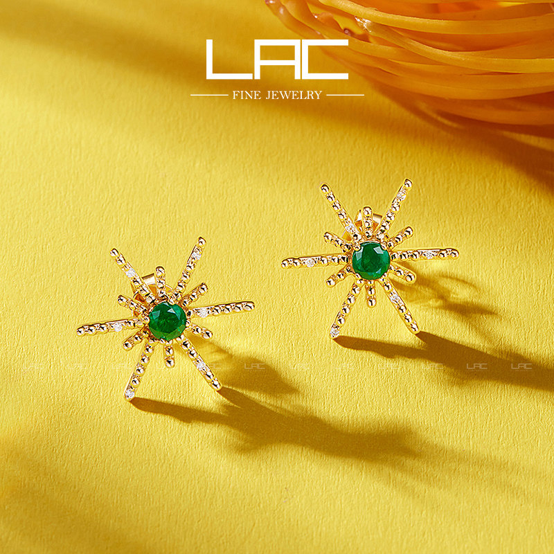 LAC High Jewelry Diamond Natural Emerald Earrings 18k Yellow Gold Color Jewelry Earrings Stud Earrings