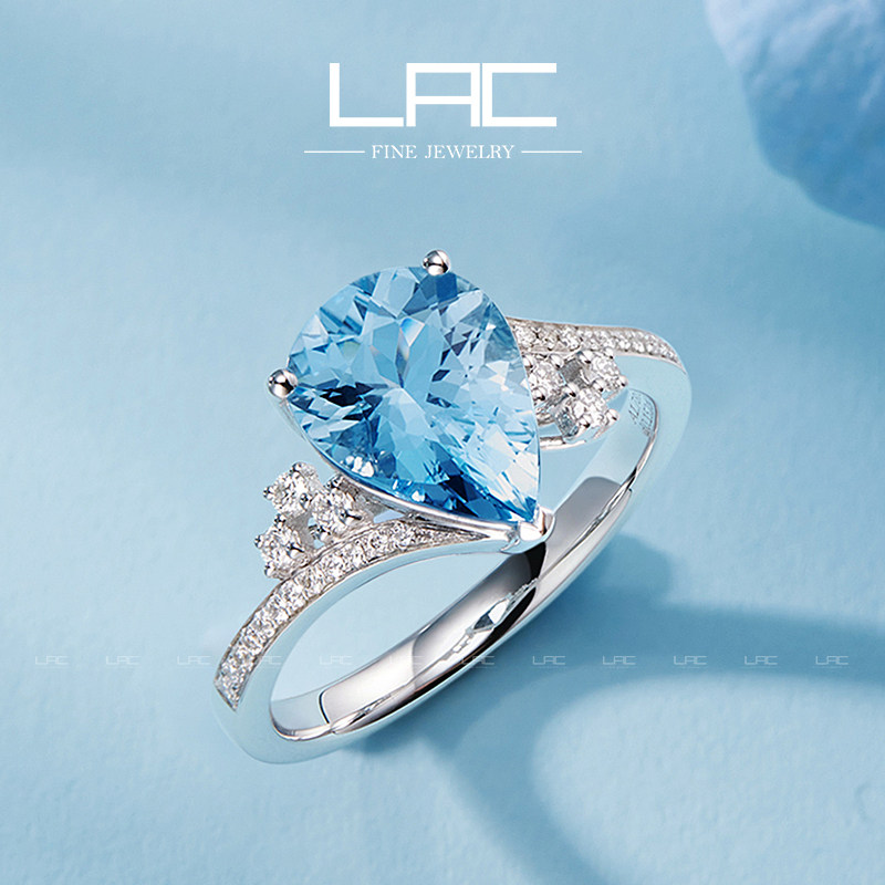 LAC Advanced Jewelry Natural Sea Sapphire Ring Woman 18K Gold Color Gems Handmade Custom