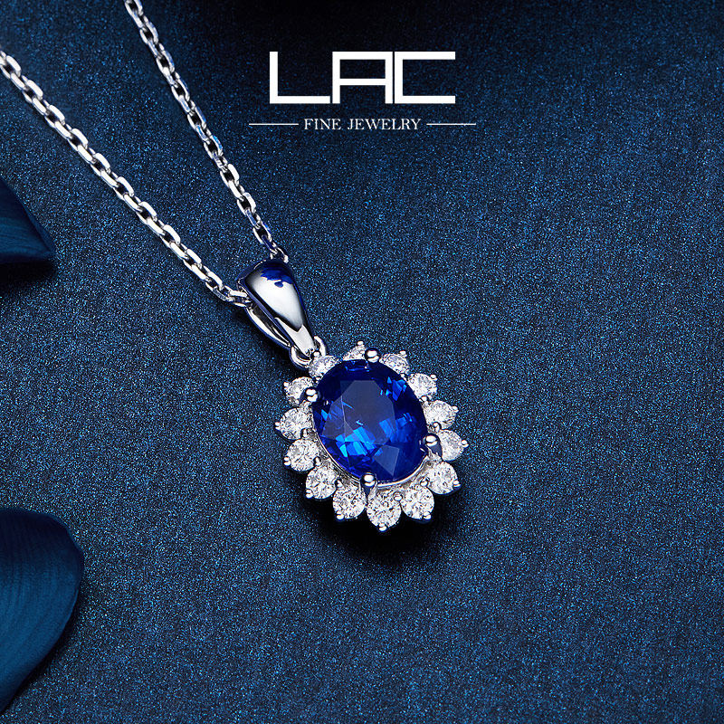 LAC High Jewelry Natural Sapphire Pendant Women's 18k Gold Custom Diamond Color Stones (Necklace Not Included)