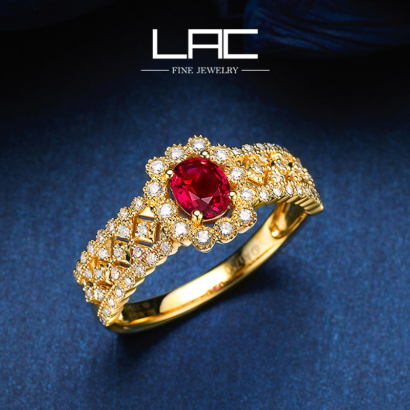 LAC Superior Jewelry Natural Dove Blood Ruby Ring Woman 18k Gold Customized Studded Color Gem