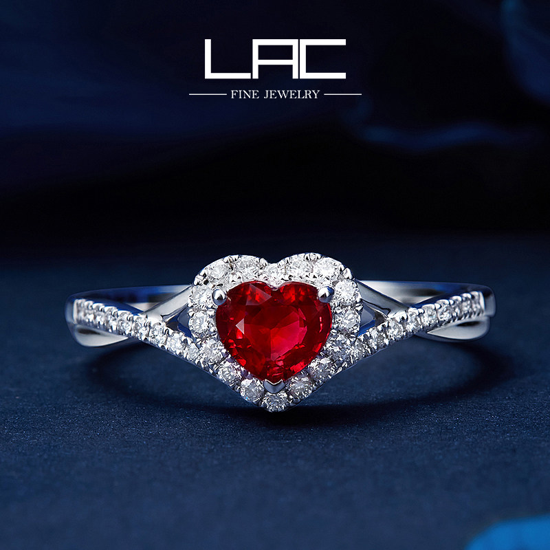 LAC high jewelry natural pigeon blood ruby ​​ring female 18k gold heart-shaped custom inlaid diamond bracelet female