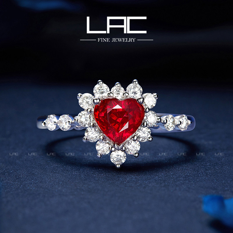 LAC Superior Jewelry Natural Dove Blood Ruby Ring Female 18k Gold Heart-shaped Custom Studded Diamond Certificate