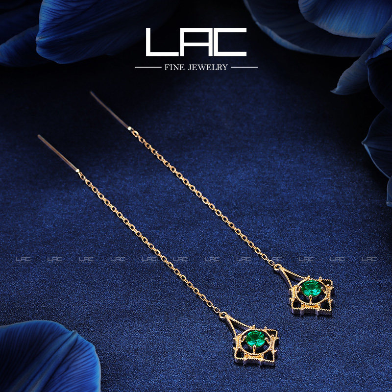 LAC Superior Jewelry 18k Gold Natural Progenitor Green Ear Needle Ear Necklace Women Color Jewel Ear Accessories