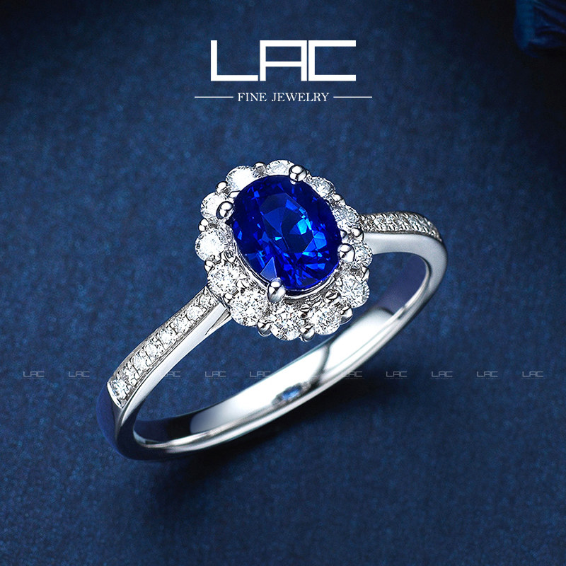 LAC Superior Jewelry Sri Lanka Natural Royal Blue Sapphire Color Gem Ring Woman 18k Gold Studded Diamond