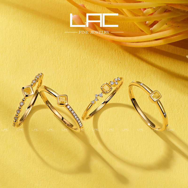 (star co-payment) LAC Jewelry Natural Yellow Diamond Ring 18K Female Gold Studded Color Diamond