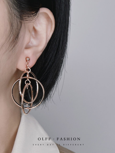 No piercing screw ear clip European and American three-dimensional multi-ring silver ear hook earrings trend exaggerated mosquito coil earrings female personality