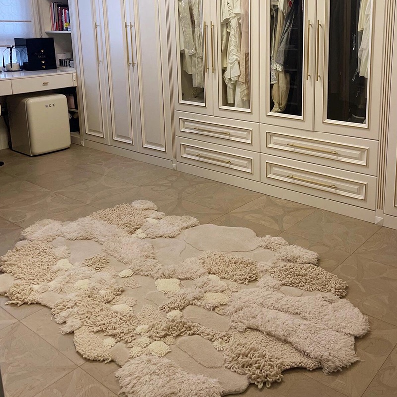 High-End Luxury Art Wool Carpet for Living Room 2026 New Model Carpet for Bedroom Handmade Irregular-Shaped Carpet for Villa Large Flat Floor