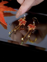 Outlet discount red maple leaf earrings for women new high-end long tassel retro light luxury design earrings
