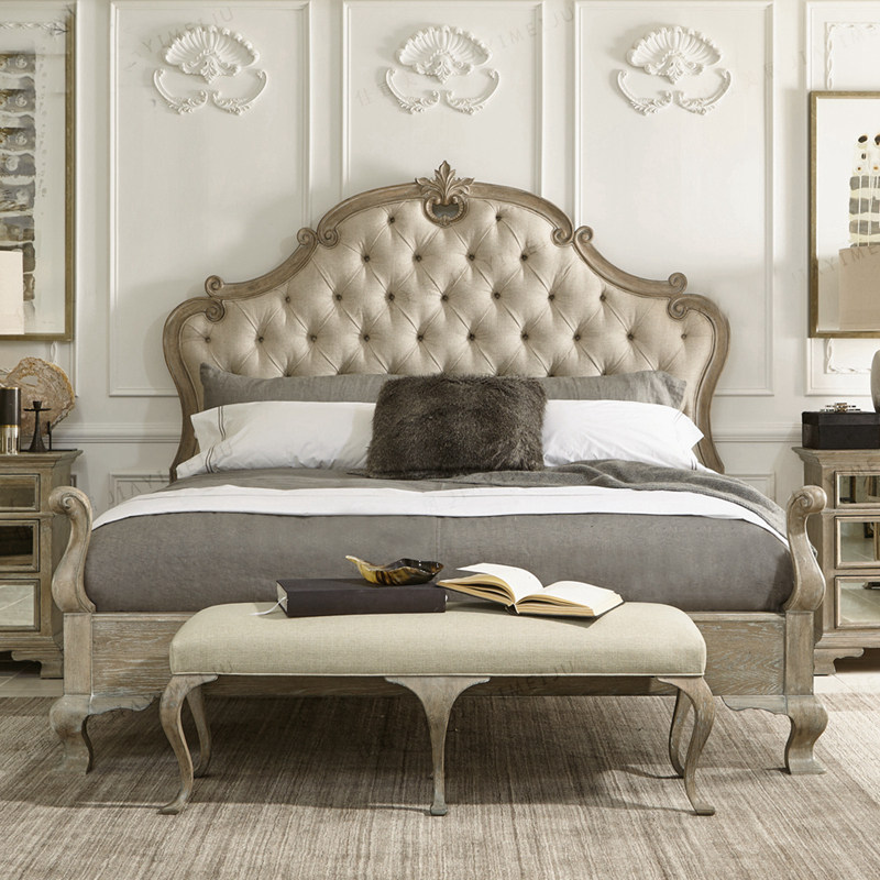 American style country oak linen art buckle 1.5* single bed all solid wood antique carved bed French bed
