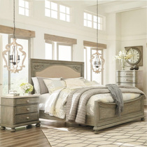 American Oak Bedroom 1 8m double bed French antique solid wood carved bed European simple modern wedding bed Queen bed