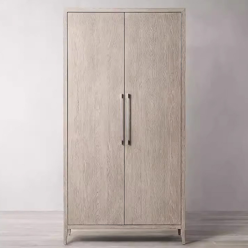 American RH American Countryside Solid Wood Retro Double Door Wardrobe Fan-style Oak Lockers Two Doors Closet Bedroom Clothing Cap-Taobao