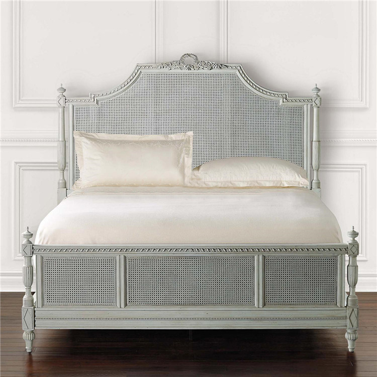 American antique wood diao hua chuang French European oak old bedroom teng yi chuang 1 8 meters double liang chuang