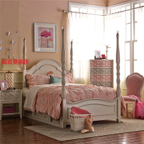 European small apartment white princess bed French bedroom simple Roman column solid wood wedding bed double bed carved bed