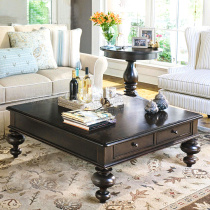 American solid wood Black Square coffee table European simple modern four-smoking tea table coffee table small apartment living room combination