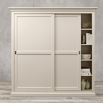 American country solid wood ivory white moving door simple modern wardrobe wardrobe French pastoral sliding double door wardrobe