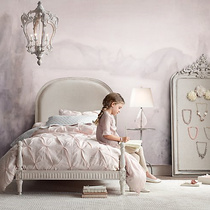 American vintage old full solid wood carved princess bed French childrens bed Oak girl single bed Small apartment type