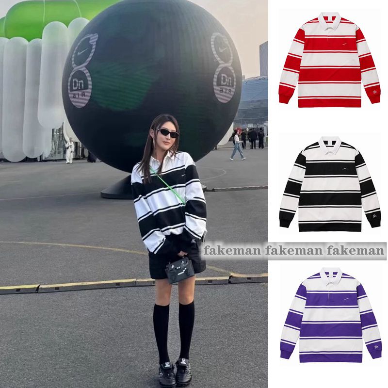 25Ss Stripe Rugby Co-Branded Embroidered Logo Contrasting Stripesd Polo Shirt Long-Sleeved T-Shirt for Men and Women 25Ss Stripe Rugby Co-Branded Embroidered Logo Contrasting Stripesd Polo Shirt Long-Sleeved T-Shirt for Men and Women