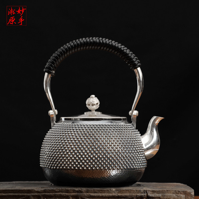Inexplicate Sung original silver pot Japanese craft boiling kettle pure silver 9999 burnt kettle pure handmade teapot tea set