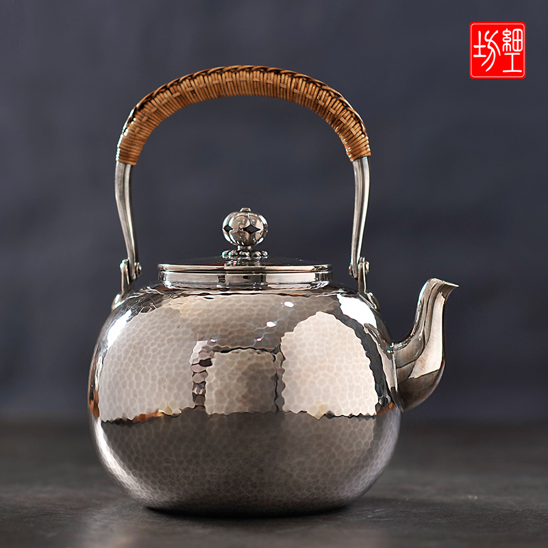 Small workshop Japanese silver pot 9999 kettle teapot pure handmade kung fu cooking tea set