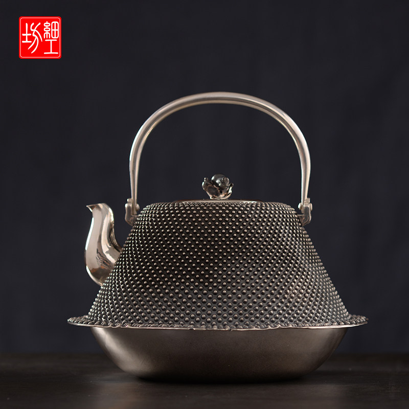 Silver pot pure silver 9999 boiling kettle pure handmade one beat Japanese fine workshop silver pot pure silver teapot tea set