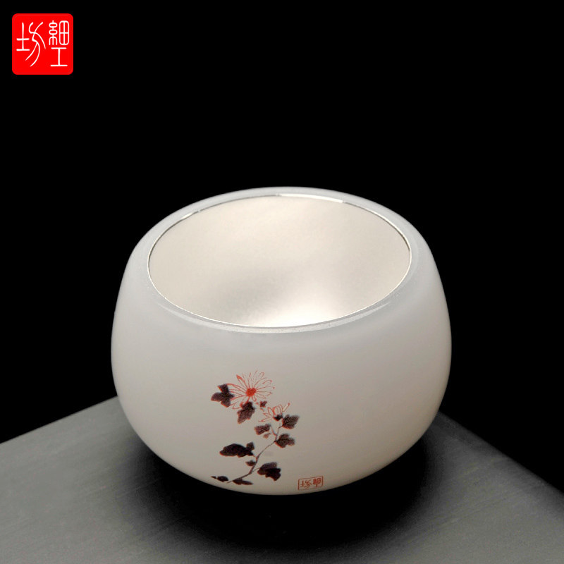 Fine work workshop 9999 pure silver handmade glazed cup utilituria tea plum tea melange chamomile master cup pure silver silver