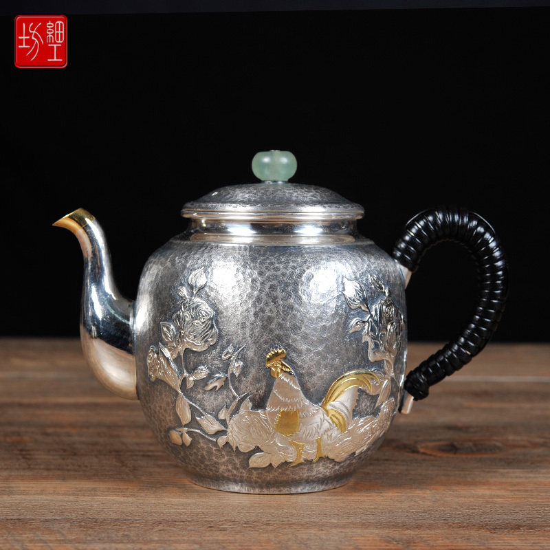 Fine Works Workshop Silver Pot Pure Silver 9999 Silver Teapot Pure Handmade Japan Pure Silver Boiling Teapot Small Bubble Teapot