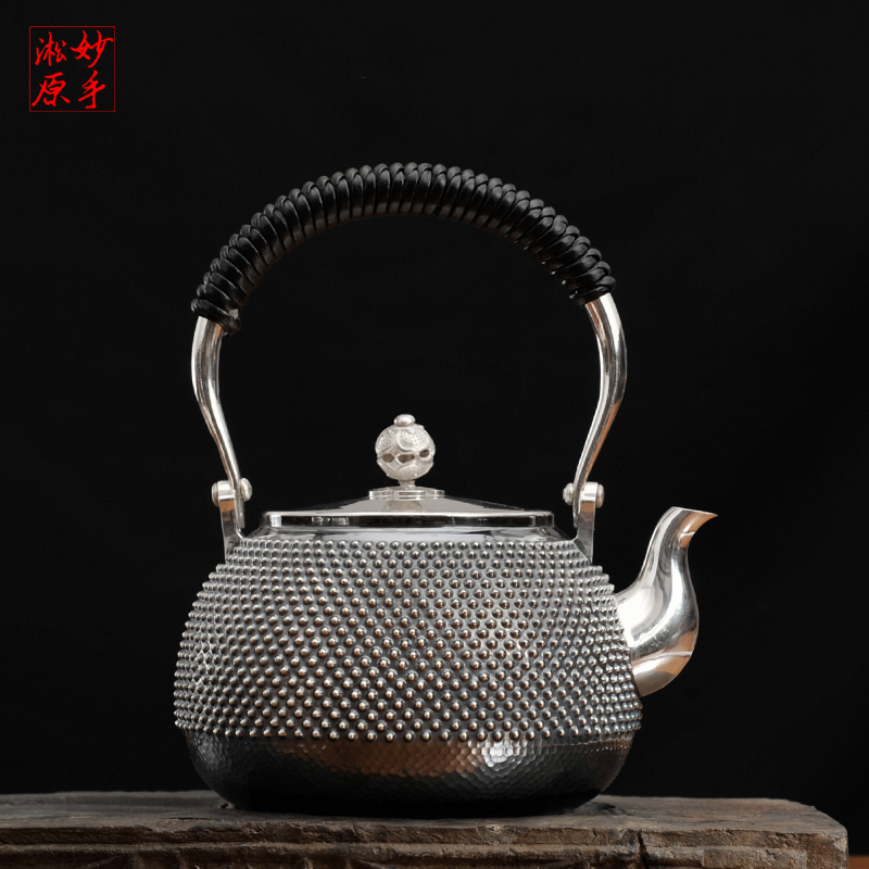 Miaoshou Songyuan pure handmade Japanese silver pot kung fu silver tea set teapot a sterling silver 9999 kung fu kettle