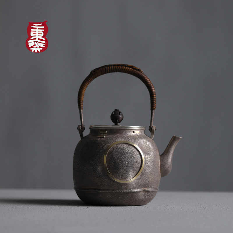 One East fasting silver pot pure silver 9999 tea silver pot pure handmade one beat tea road home small silver pot silver tea set