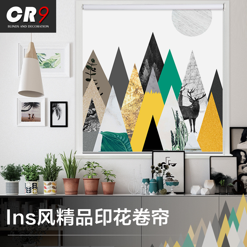 CR9 ins wind Nordic printed curtains shading roller shutters hand-pulled make-up room lift living-room office custom-made