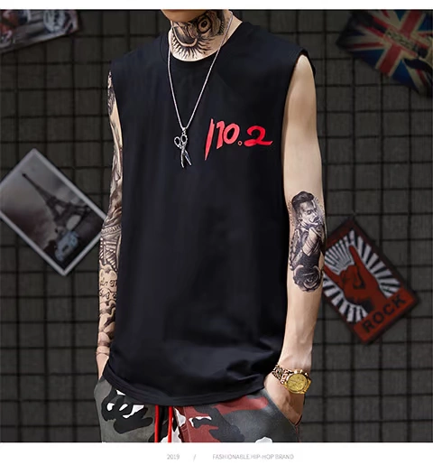 Áo vest nam mùa hè 2019 in chữ cotton cổ tròn phiên bản Hàn Quốc áo thun không tay vest vest ngang vai - Áo vest cotton áo ghi lê