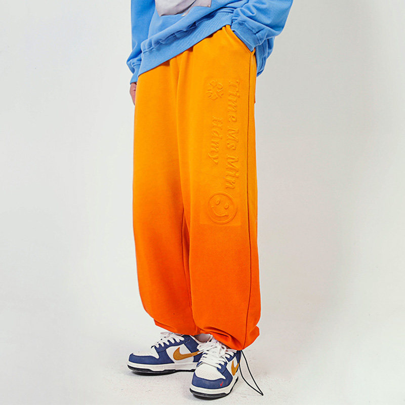 American street tie-dye gradient three-dimensional letters casual straight leg trousers men's fashion brand loose drawstring leg wide leg pants