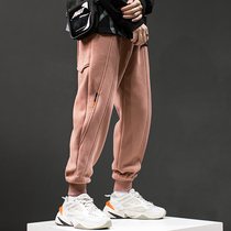 Europe and the United States simple heavy plus velvet padded overalls mens feet casual Tide brand street loose gray sports pants