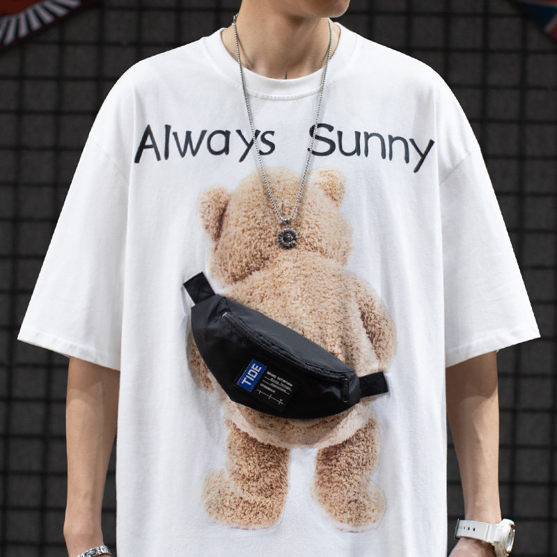 Nanquo Design Cartoon Baggage Couple Short Sleeve T-shirt Men and Women Couples Loose Oversize Half-sleeves