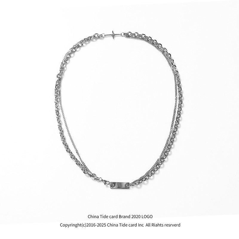 Tidal Neighbourhood Advanced Design Sensation Double Layer Chain Necklace for Men and Women Chauffers Lovers Personalities Cross Locks Bone Chain Ornaments