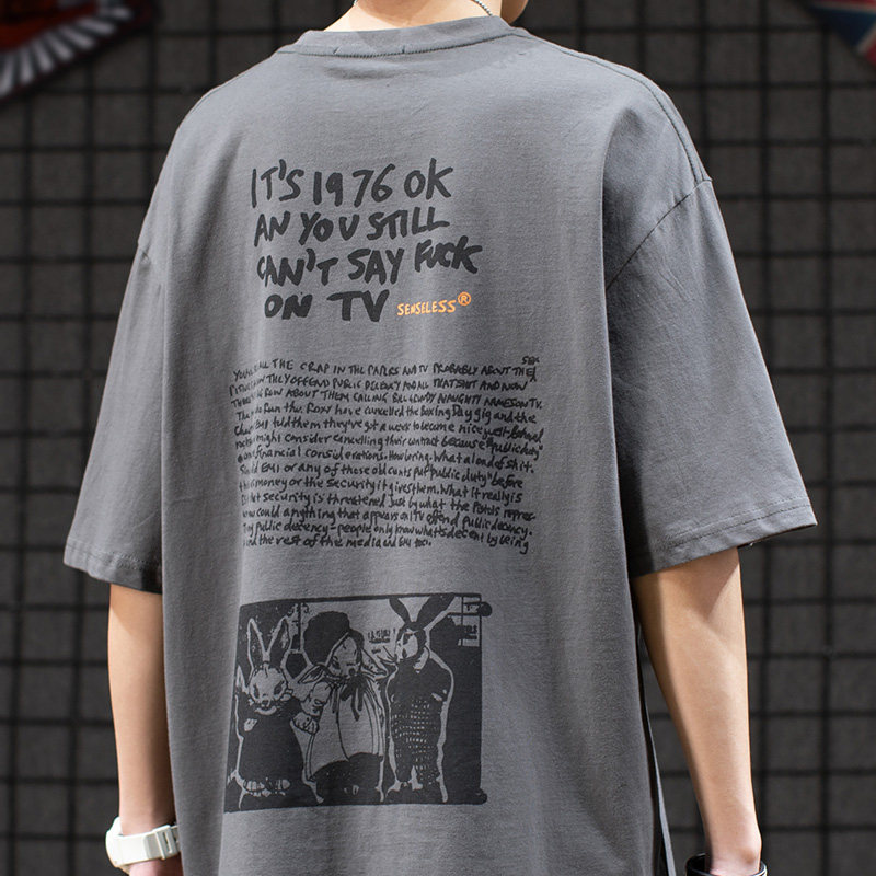 Day Faculty original Cebu Wind retro brief about 100 Cartoon Short Sleeve T-shirt Male Couple Tide Card Trendy Loose Half Sleeve T-shirt