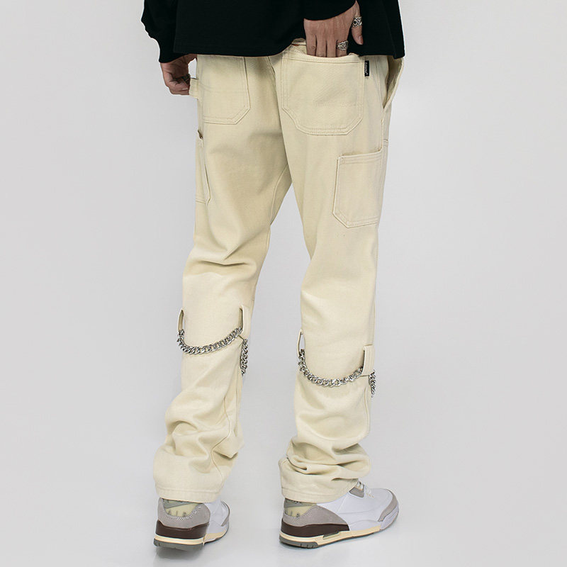 Tide Block American Punk Loose Straight Drum Fit Pants Mans Tide Card High Street European American Hiphop Fried Street Pants
