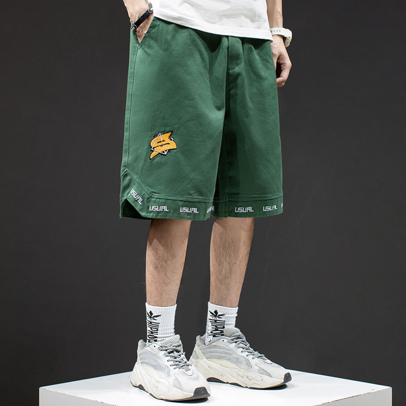 Embroidery tooling shorts for men's summer loose port Wind Han version trendy wide leg 50% trouser boomers Casual Pants