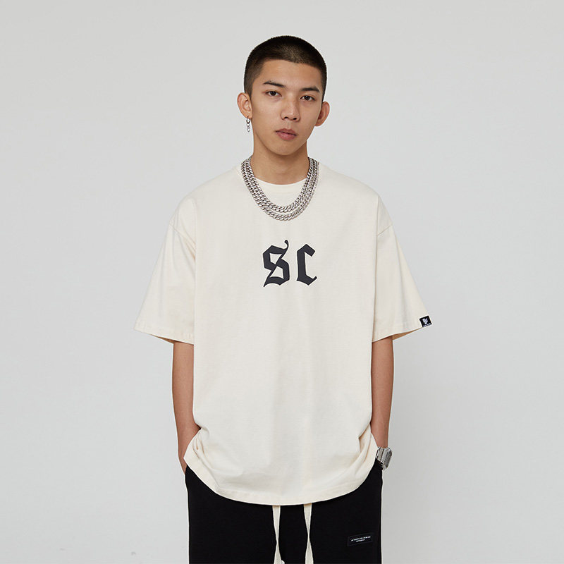 American Street Tide Card Letters Printed Short Sleeve T-shirt Men Ins National Tide Hip Hop Trend 100 Hitch Loose Half Sleeve T-Shirt