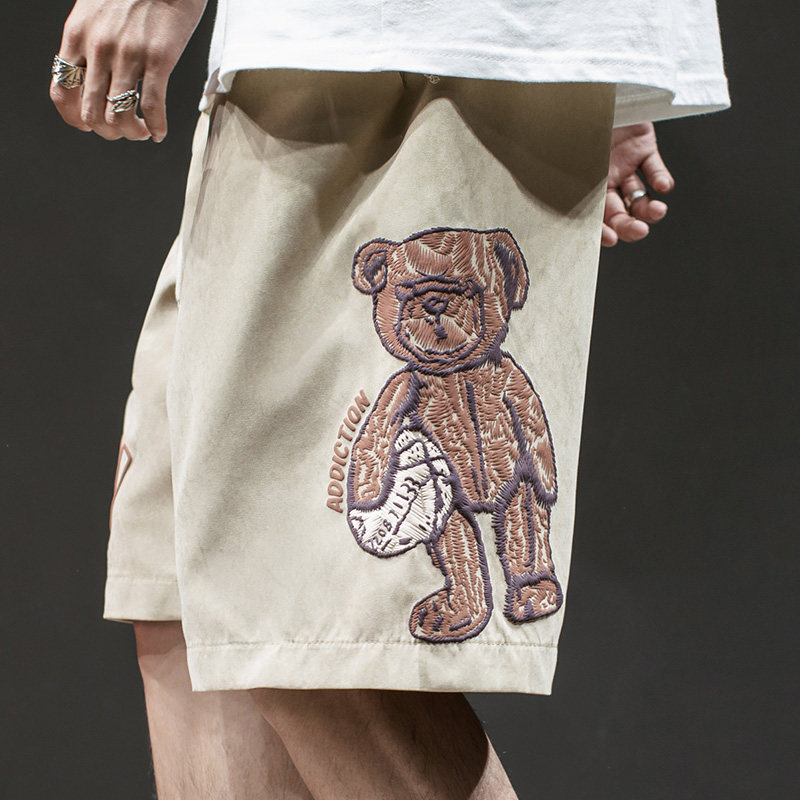 Summer foam bear print sports five-point pants men's tide brand loose thin section wide-leg simple casual couple shorts