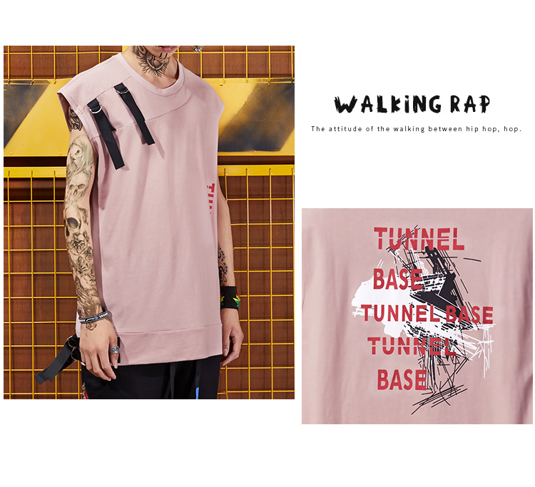 Ruy băng đỏ với áo hoodie rộng rãi mồ hôi vest hip hop đường phố khiêu vũ tối cao đường phố thủy triều không tay áo thun nam áo thể dục chấm com