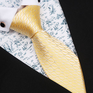 Golden Yellow Bright Gold Thread Vintage Luxury Trendy Men's Tie 8cm Suit Business British Shirt Gift Box Set