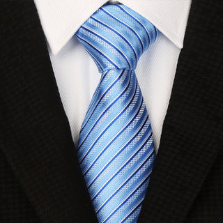 Lazy Zipper Tie for Men, 8cm Business Formal Wear, Work, Job Application, Blue Striped Suit Tie