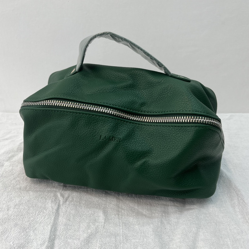 Lmaer La Mer Green Leather Cosmetic Bag Large Capacity Storage Bag Portable Handy Handbag with Cloth Pouch