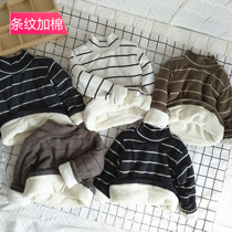 2020 Children Stripes Plus Suede Clamps Cotton Undershirt Girl Garcotton Triple Layer Thickened T-Shirt Winter Boy Warm Jacket